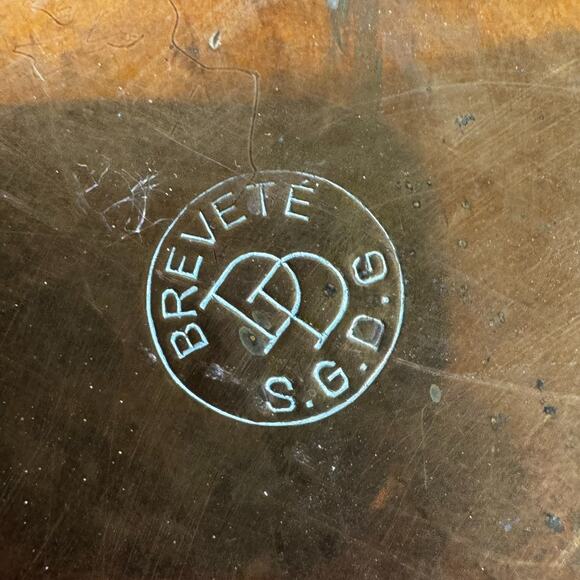 Vintage Copper French Soup Pot w/ Lid and Brass Handles 'Brevete DD S.G.D.G.' - Picture 7 of 10